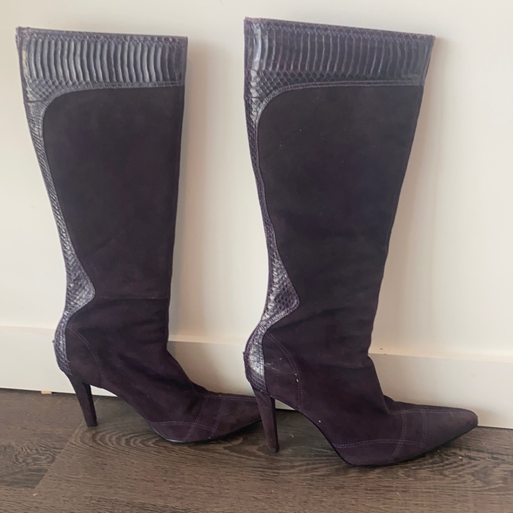 Purple Suede Lord & Taylor Algeria Calf-High Pumps with Calf Zipper, Size 8.5